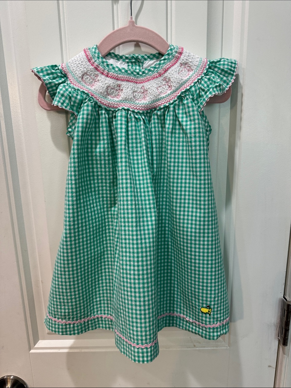 Masters Kids Green Gingham Smocked Dress